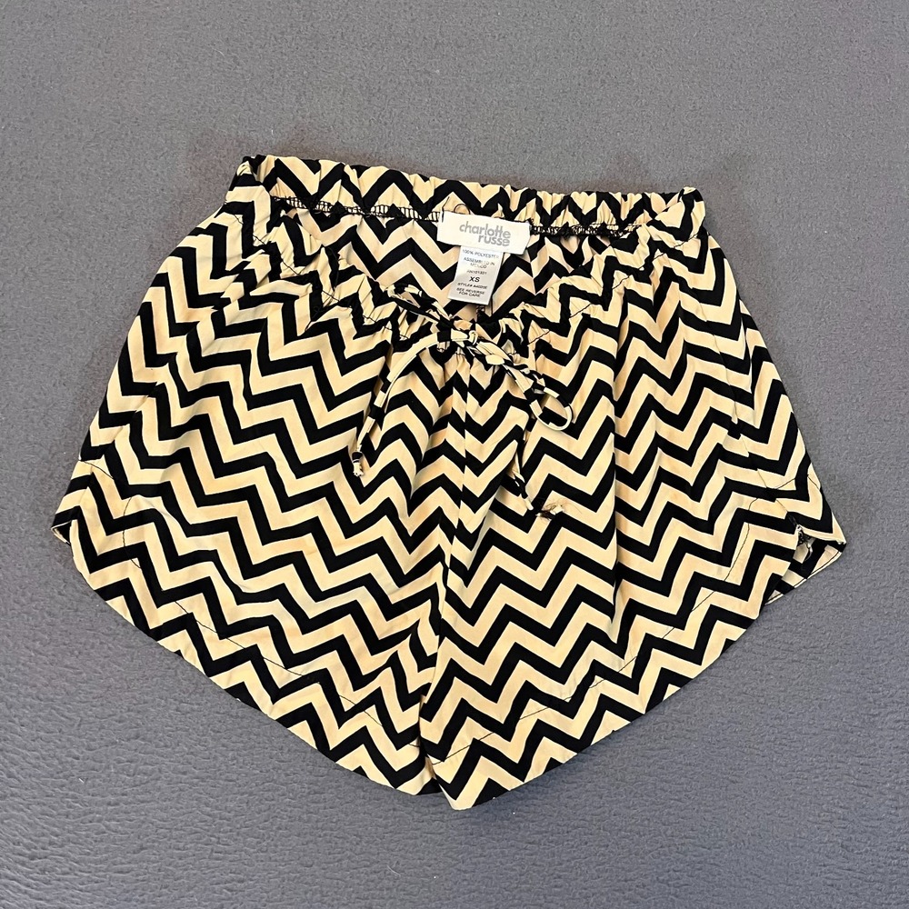 Charlotte Russe Women's Size XS Paperbag Shorts‎ Big Herringbone Beige Black Y2K